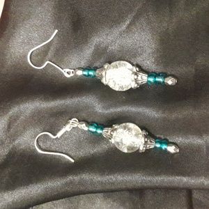 Handmade turquoise and clear glass bead Earrings